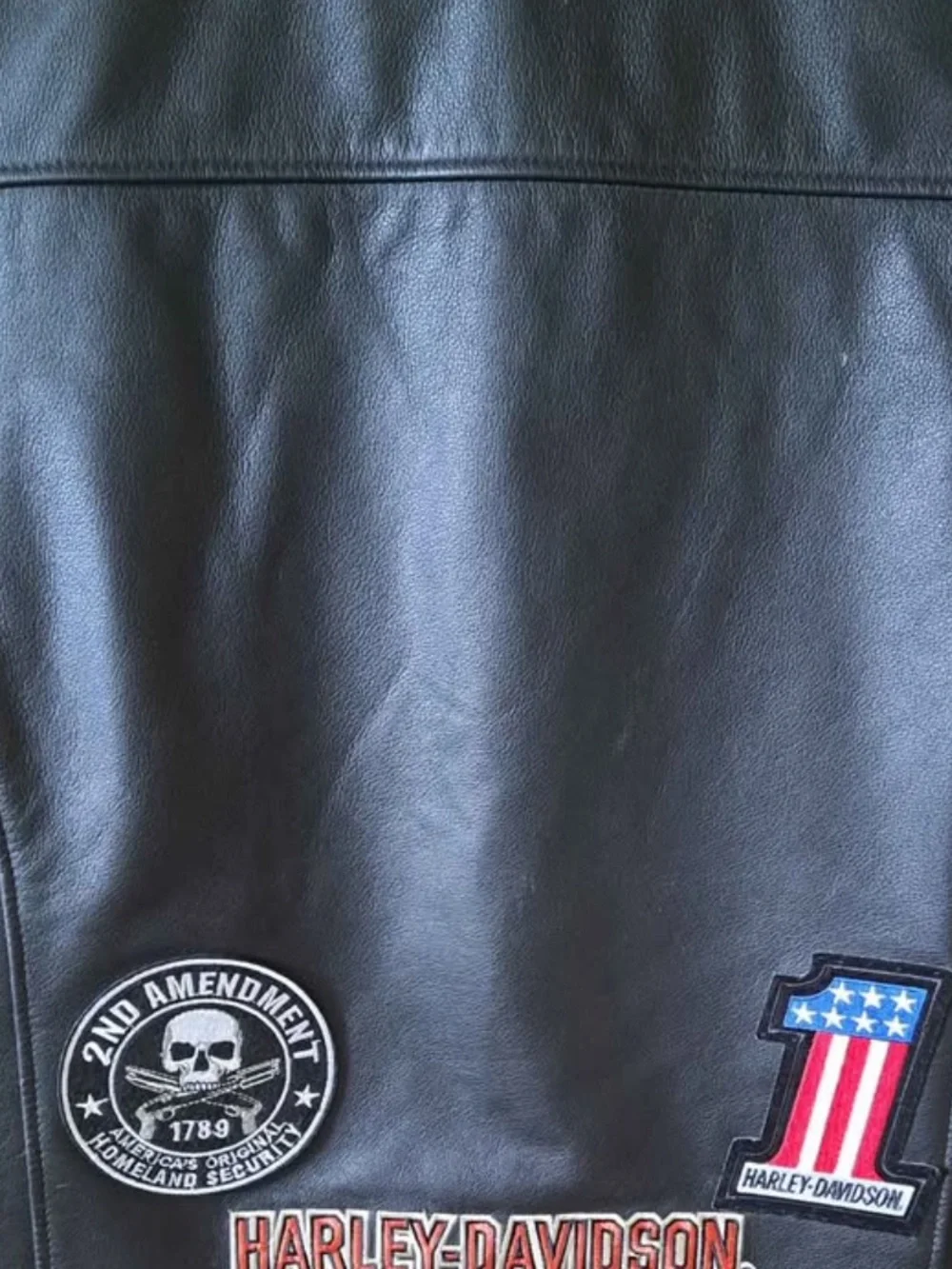 Harley-Davidson Black Leather Biker Vest with Flag Patch